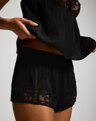 Crinkle Satin + Embroidery Tap Shorts | Soma